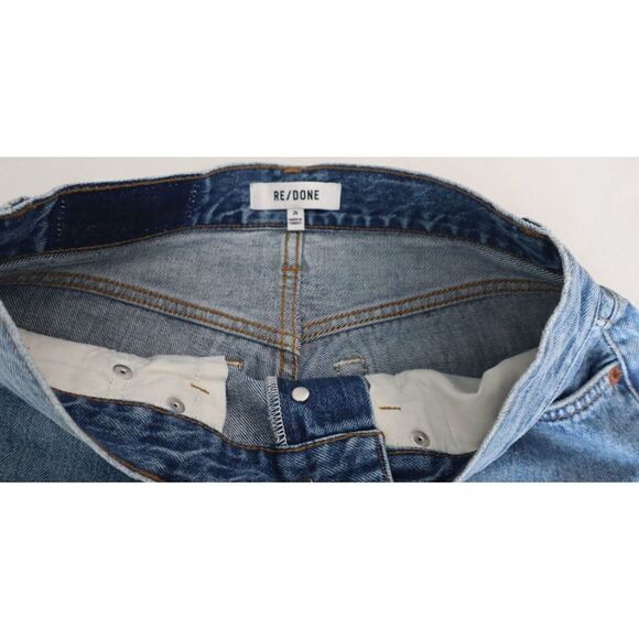 Re/Done Women's Sz 26 Blue Stove Pipe Crop Button Fly Raw Hem Denim Jeans $265 - Picture 5 of 10